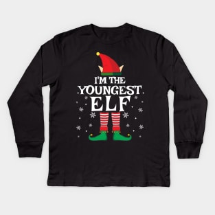 I'm The Youngest Elf Matching Family Christmas Pajama Shirt Kids Long Sleeve T-Shirt